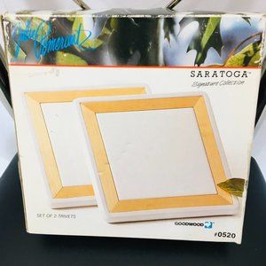 mid century NEW SARATOGA tile & wooded TRIVET set